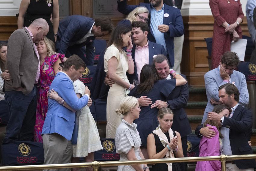 Parents of Camp Mystic girls lost during the Guadalupe River flooding of July 4, 2025  pack seats in the Senate Chamber to view passage of Senate Bill 1 which strengthens summer camp regulations to help prevent future tragedies.