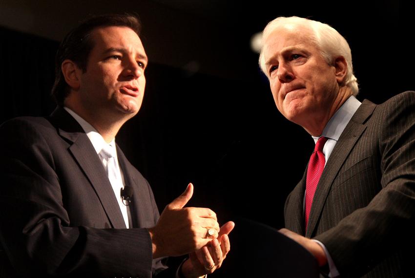 U.S. Sens. Ted Cruz (l) and John Cornyn