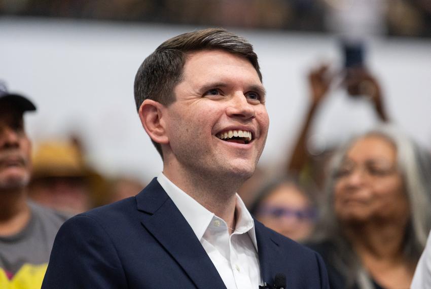 Texas Rep. James Talarico D-Austin smiles during a redistricting rally at Delco Activity Center Friday, July 25, 2025 in Austin, Texas.