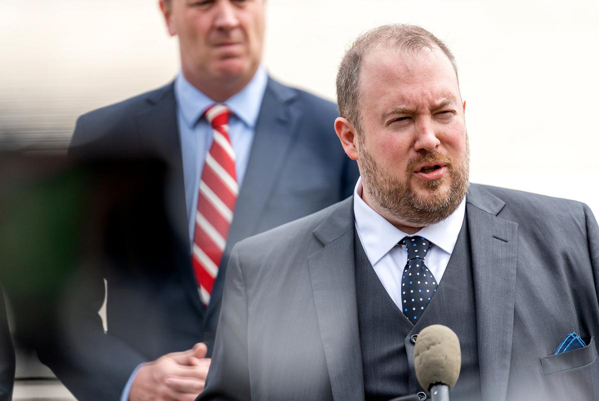 Then-Texas Solicitor General Judd Stone II speaks during a press conference at the U.S. Supreme Court in Washington on April 26, 2022.