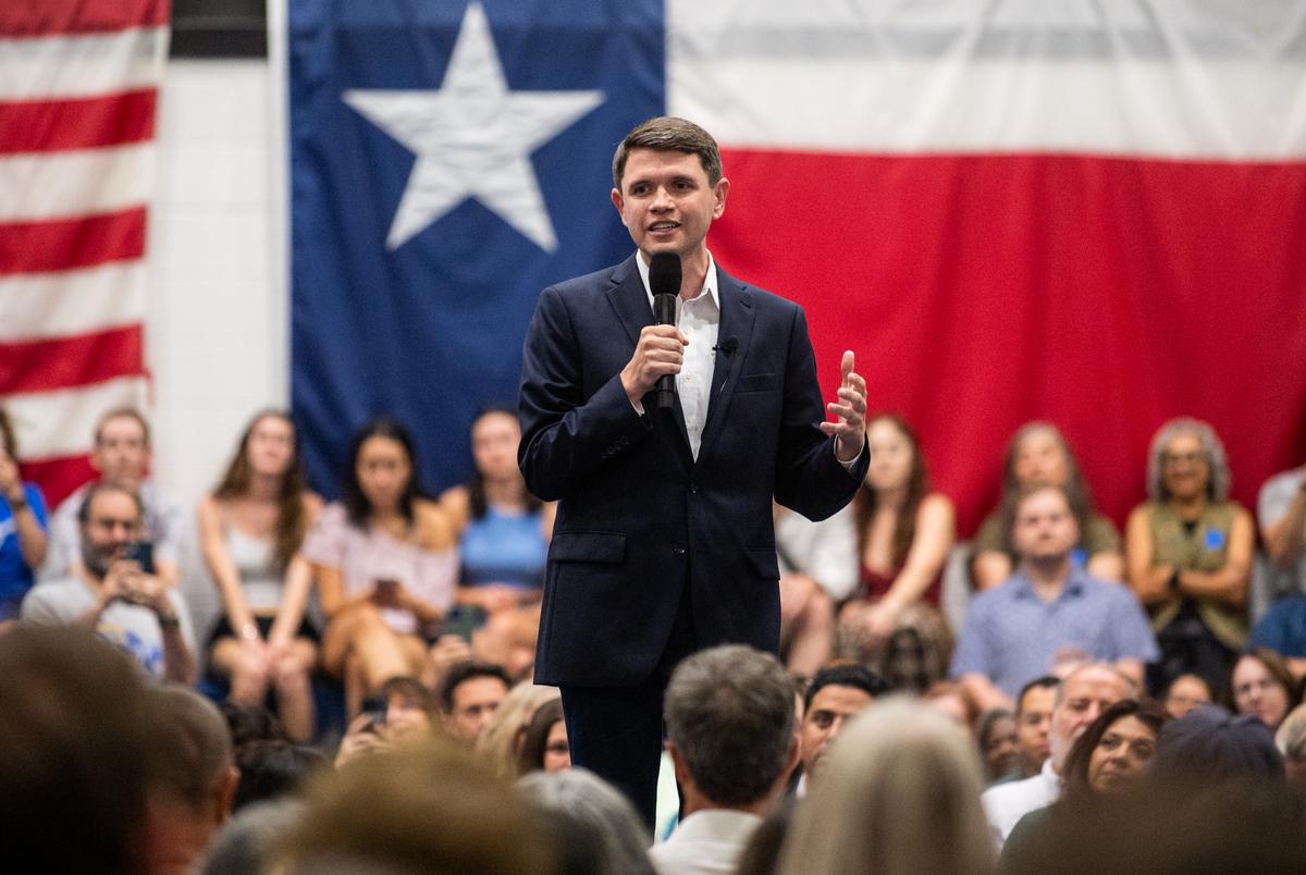 Texas Rep. James Talarico D-Austin speaks during a redistricting rally at Delco Activity Center Friday, July 25, 2025 in Austin, Texas.
