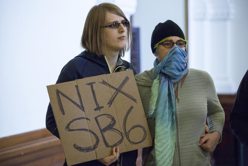 Protesters of Senate Bill 6, which would require transgender people to use bathrooms in public schools, government buildings and universities based on “biological sex,” in the Texas Capitol on Jan. 5, 2017.