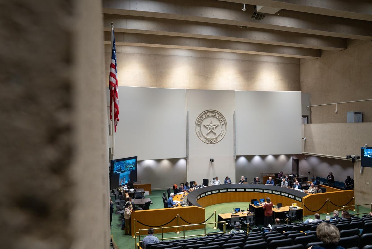Attendees speak at a City Plan Commission meeting discussing the Forward Dallas plan at Dallas City Hall on July 11, 2024. 