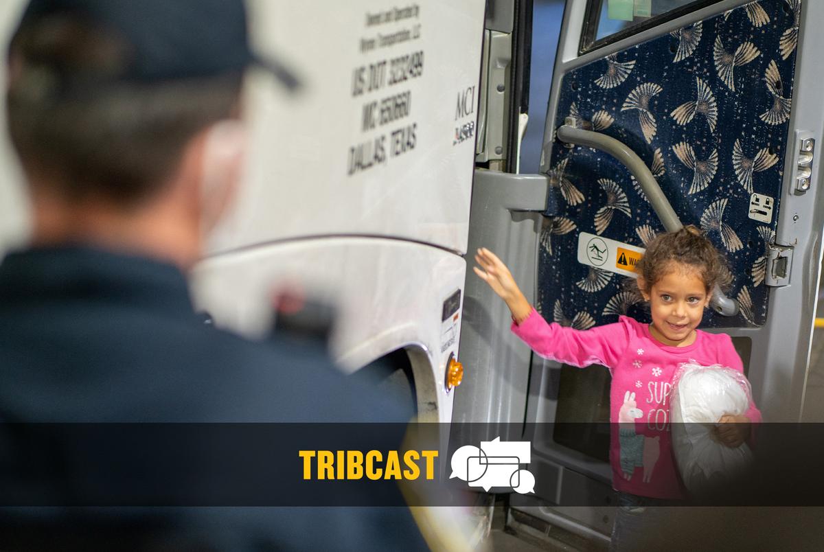 A migrant transported from Texas arrives at the Port Authority bus terminal in New York City on Aug. 25, 2022.