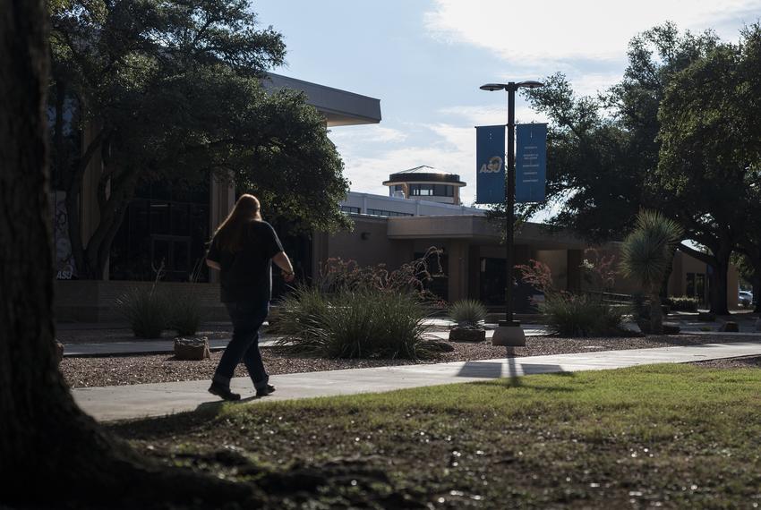 A student walks through campus at Angelo State University on Wednesday, Sept. 24, 2025, in San Angelo.