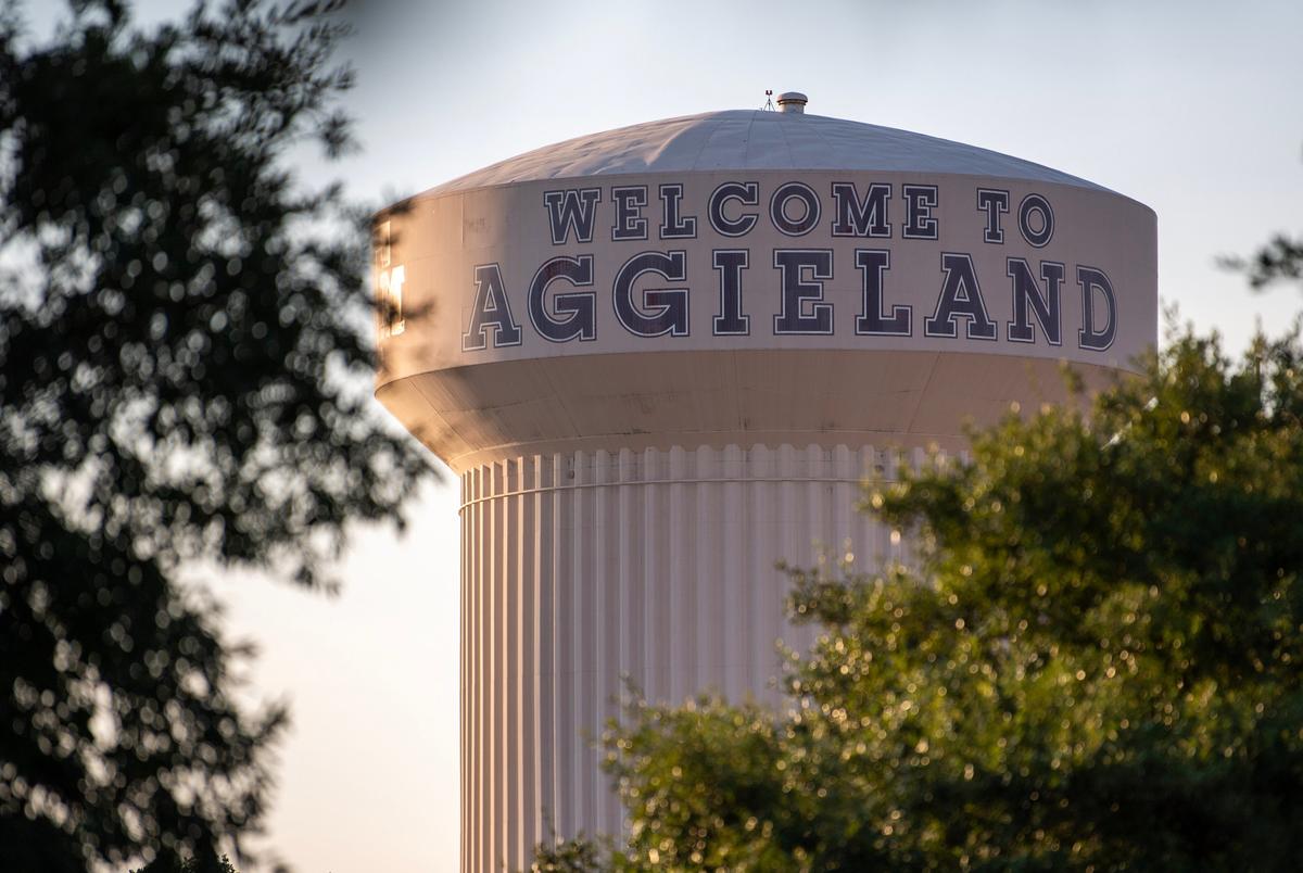 The Texas A&M Water Tower on the Texas A&M University campus in College Station on Aug. 18, 2023.