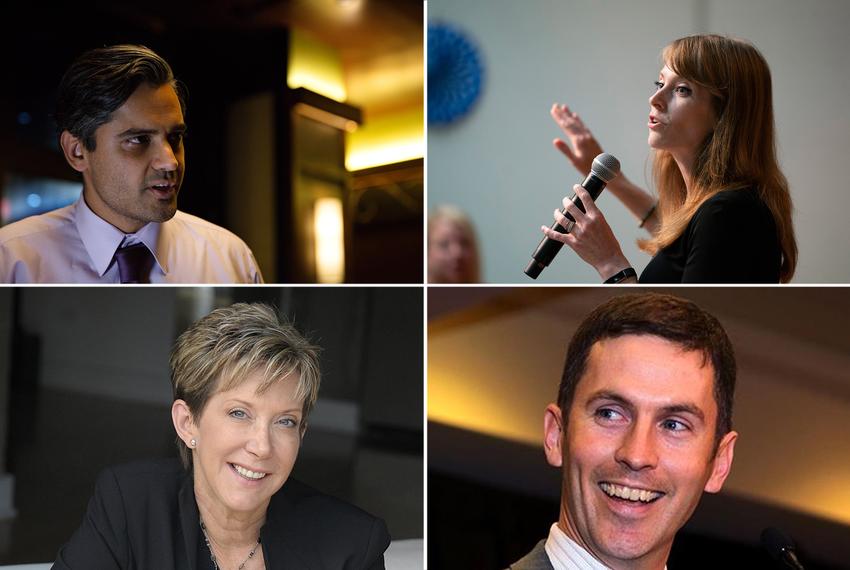 Democratic candidates for the U.S. House of Representatives (clockwise from top left): Sri Kulkarni, TX-22; Julie Oliver, TX-25; Mike Siegel, TX-10; and Dayna Steele, TX-36.