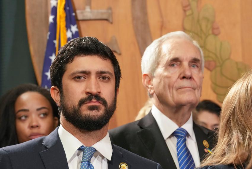 U.S. Reps Lloyd Doggett and Rep. Greg Casar, both of Austin, at a press conference with Texas Democratic leaders  at the state Capitol on July 31, 2025.