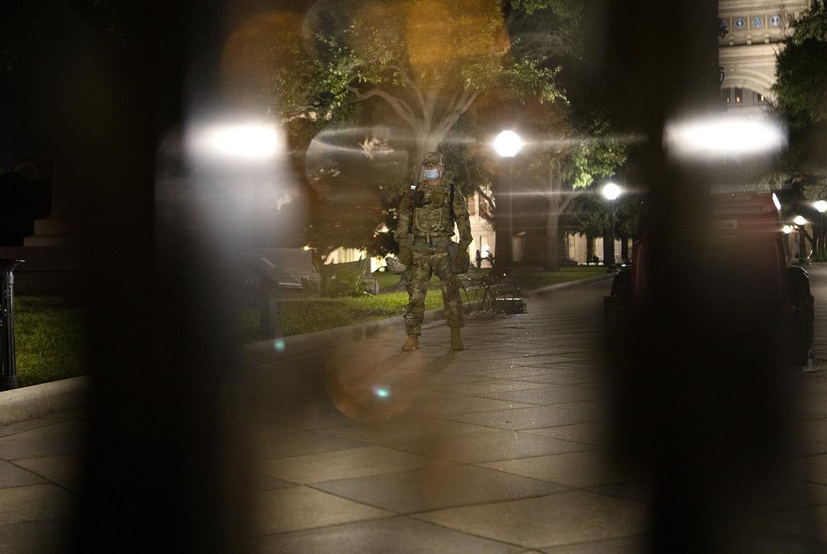 Texas National Guard troops at the state capitol on Election Day on Nov. 3, 2020.