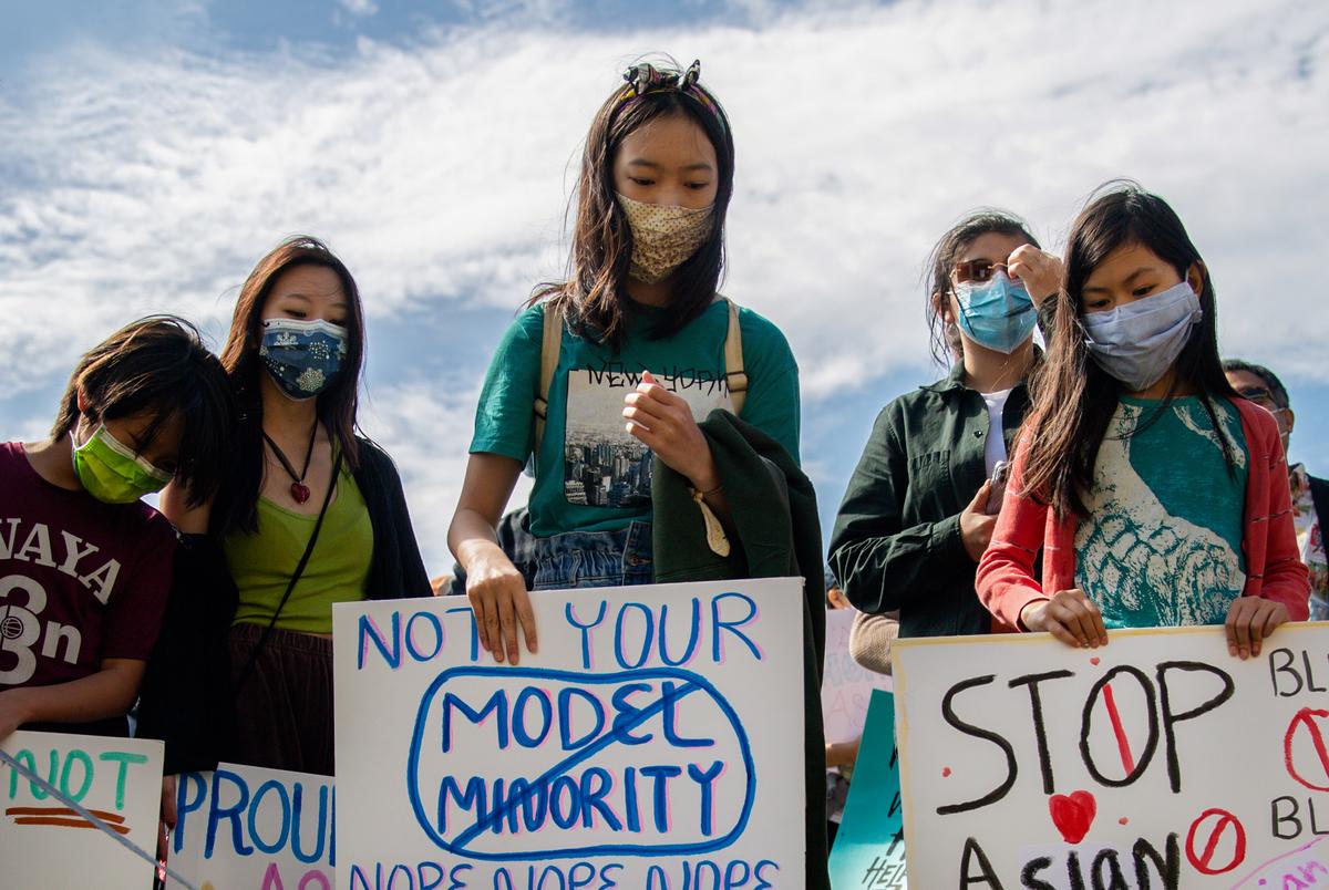 Hundreds of people gathered to take collective action against Asian hate during the Stop Asian Hate Rally and Vigil at Huston-Tillotson University in Austin, on April 17, 2021.