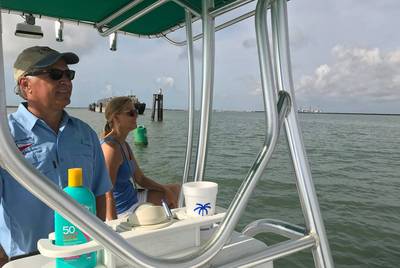 James and Tammy King cut through the waters outside Port Aransas, Texas, on June 4, 2018.