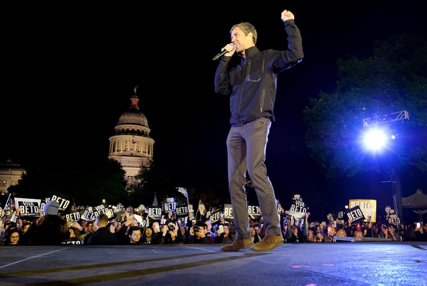 Presidential candidate Beto O'Rourke speaks to supporters gathered in front of the state Capitol in Austin, his last stop on his three-city tour that included El Paso and Houston.