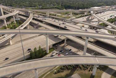 An aerial view of Houston. Highways were empty as a result of the coronavirus outbreak . April 1, 2020.

