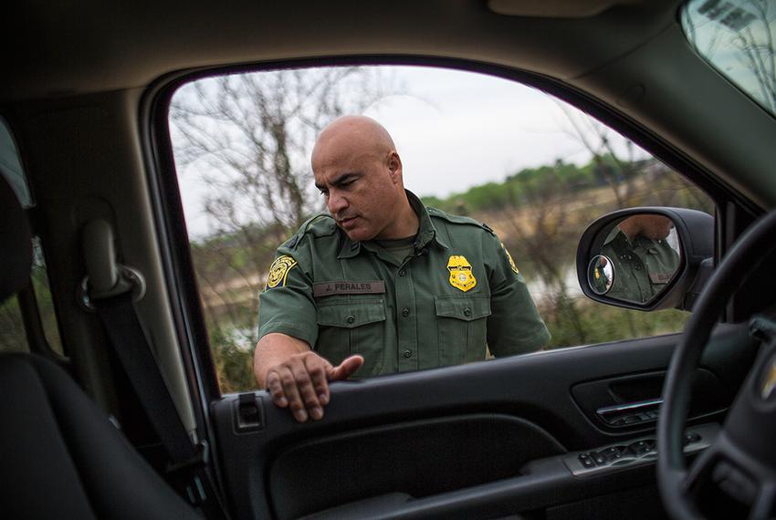 Border Patrol Agent José Perales outside of Roma, TX, on Mar. 8, 2016.