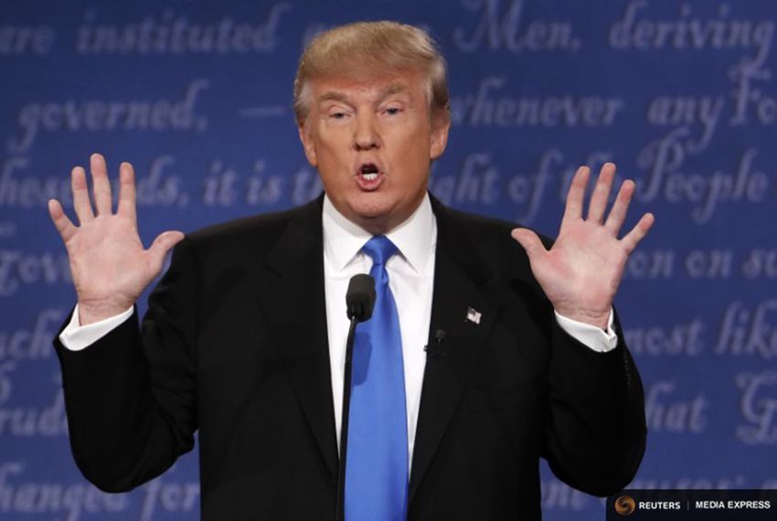 Republican U.S. presidential nominee Donald Trump speaks during the first debate with Democratic U.S. presidential nominee Hillary Clinton at Hofstra University in Hempstead, New York, on Sept, 26, 2016.