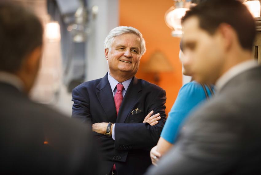 Tom Pauken, who is running for governor, speaking to a young Republicans group in Houston on June 27, 2013.