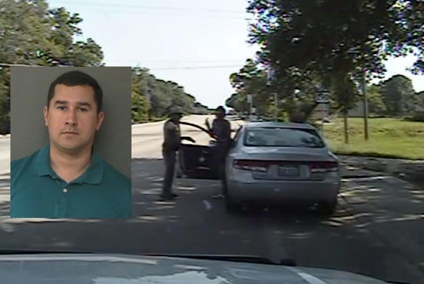 The January 2016 booking photo (left) of Brian Encinia, the DPS trooper who pulled over and arrested Sandra Bland.