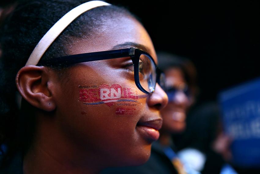 A Bernie Sanders supporter at Verizon Theatre in Dallas, Feb. 27, 2016.