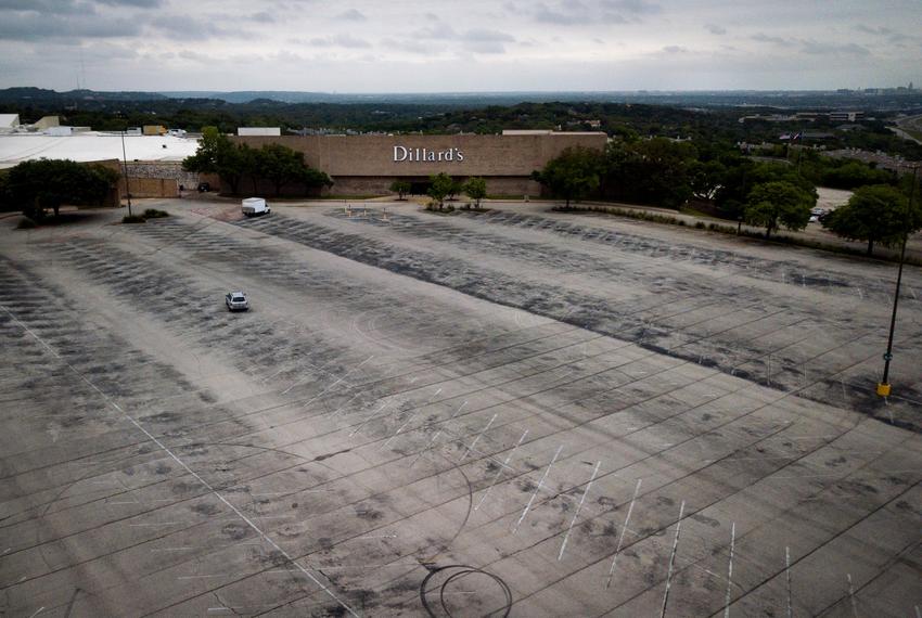 An empty parking lot at the Barton Creek Mall in Austin during the coronavirus pandemic. April 2, 2020.