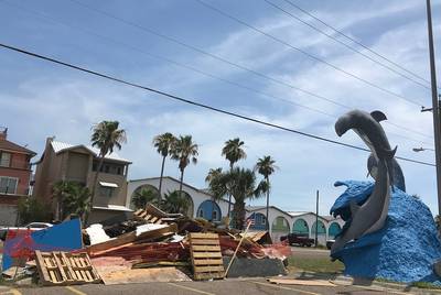 Port Aransas, Texas, is still rebuilding from Hurricane Harvey, which hit in August 2017. Piles of trash from damaged property, including this one on June 4, 2018, are a common sight.