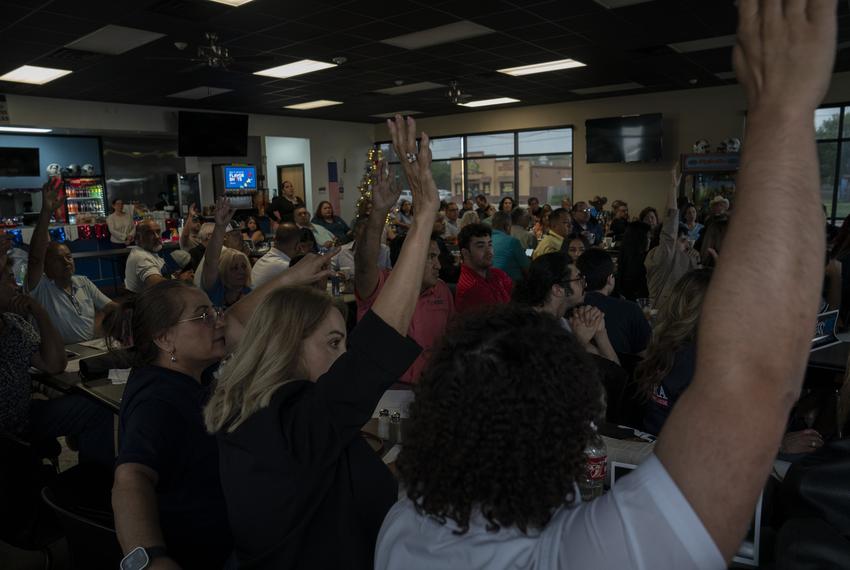 Hidalgo County democrats officials take a vote during their Third Quarter meeting in San Juan, Texas on July 26, 2025. They were hoping to introduce the new precinct chairs during the meeting as well as listening from their newly formed committees.
Gabriel V. Cárdenas for The Texas Tribune