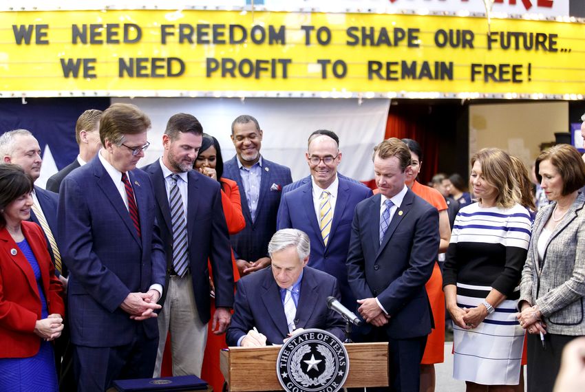Gov. Greg Abbott signs Senate Bill 7, aimed at bolstering the state's emergency preparedness and disaster relief programs.