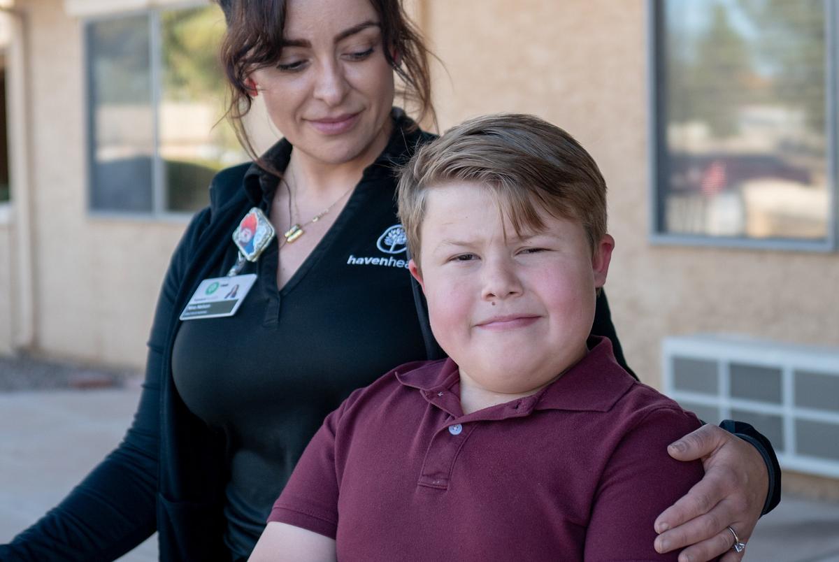 Nina Nelson and her son, Jacob, pose for a portrait in Douglas, Arizona on Tuesday, December 3, 2024.