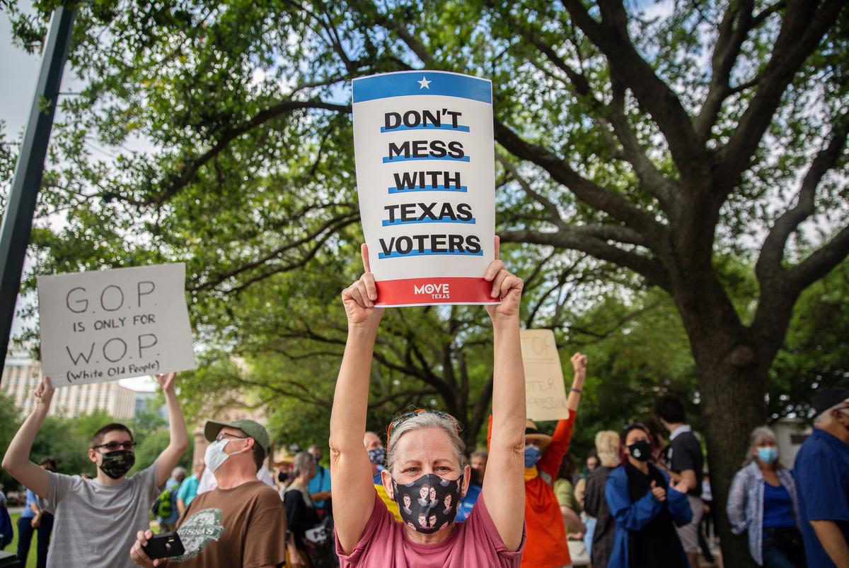 Hundreds of people joined the “Texans Rally for Our Voting Rights” event to speak out against restrictive voting bills at the Texas Capitol in Austin on May 8, 2021.