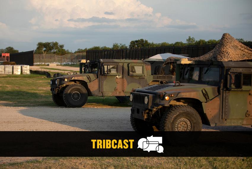 A National Guard vehicle is stationed near the U.S. and Mexico border in Del Rio on July 22, 2021.