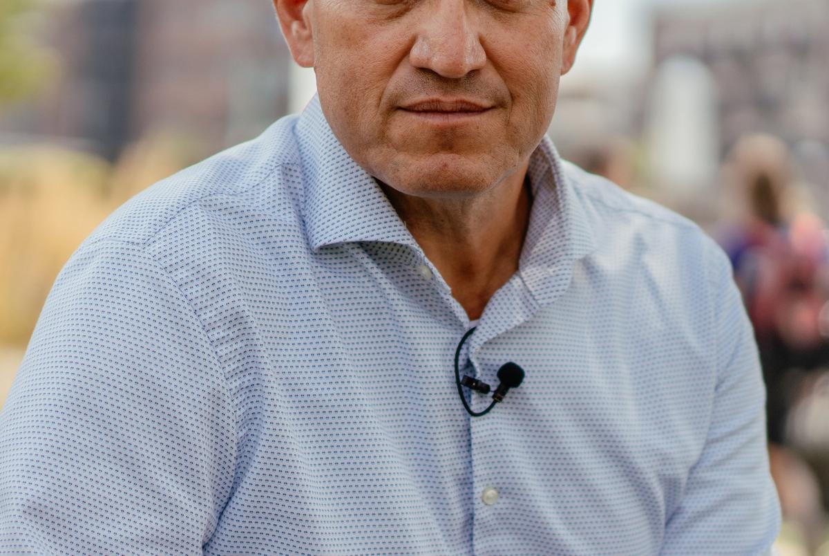 State Rep. Trey Martinez Fischer, D-San Antonio, sits for a portrait in a park in St, Charles, Ill., on Tuesday, Aug. 5, 2025.