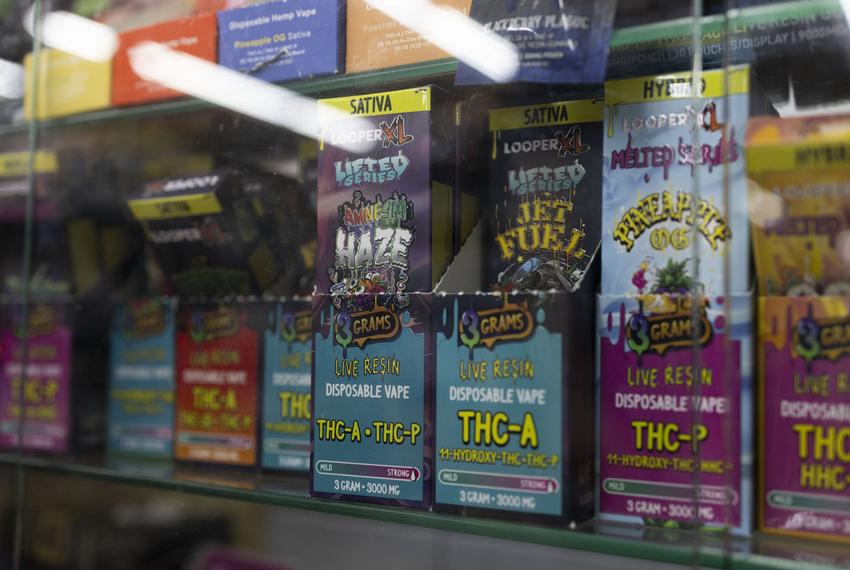 THC products sit near the cash register in Hyde Park Market in Austin, Texas on May 5, 2025. Texas Lt. Gov. Dan Patrick has partnered with the senate in pursuing a complete ban on THC products across the state.