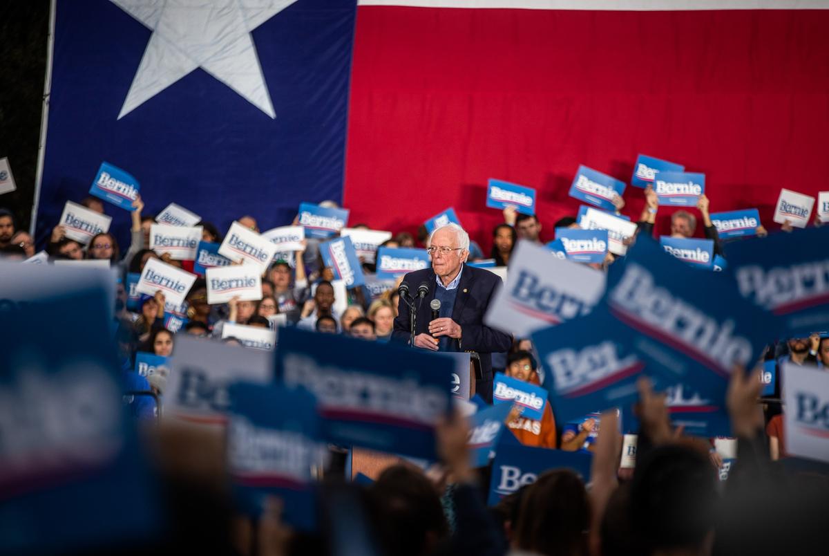 Democratic presidential candidate Bernie Sander speaks at his campaign rally in Austin on Feb. 23, 2020.