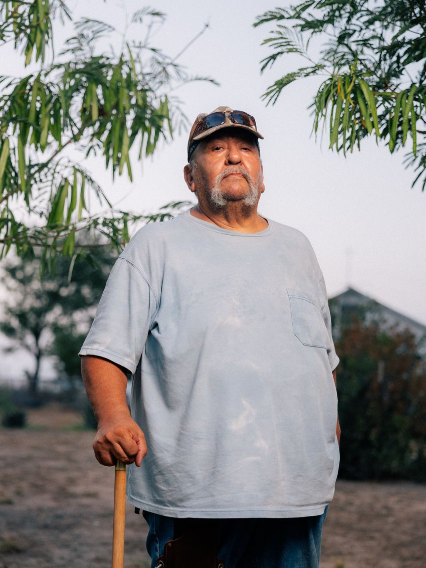 Lupe Campos poses for a portrait near his home in Catarina, Texas on May 20, 2025. He and other community members in this tiny town surrounded by oil and gas extraction has complained about the negative effects that these drilling operations have had on their daily lives.