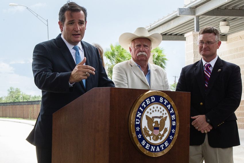 U.S. Sen. Ted Cruz holding a press conference at the Anzalduas International Bridge in Mission surrounded by a group of local ranchers who said they've been affected by poor border security.