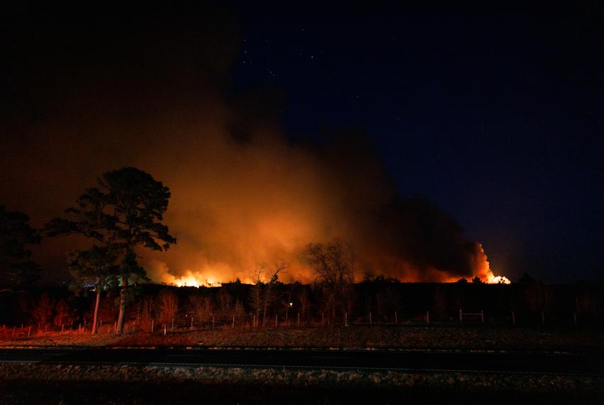 The Rolling Pines Fire blazes through Bastrop State Park on Tuesday, Jan. 18, 2022.