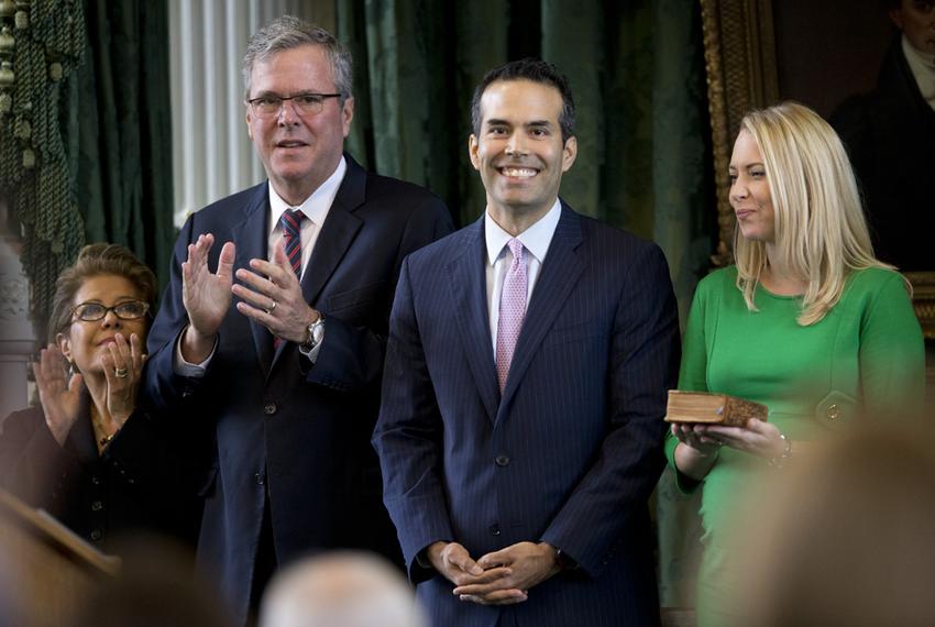 George P. Bush with his mother, Columba, father, Jeb, and wife, Amanda, during Bush's swearing in as Texas Land Commissioner on Jan. 2, 2015.