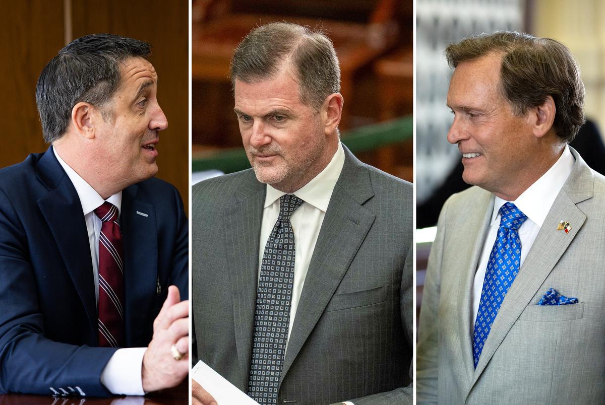 From left: Glen Hegar, chancellor of the Texas A&M System; Brandon Creighton, sole finalist for Texas Tech chancellor; and John Zerwas, chancellor of the UT System.