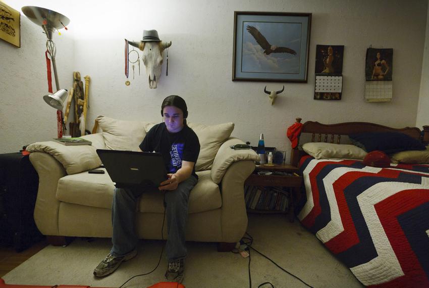 Eagle Scout and high school graduate Will Clarkston, 20, logged in to The Bridge School from his bedroom in Houston on Tuesday, October 4, 2011. He is taking online classes now and planning to attend community college in the spring.