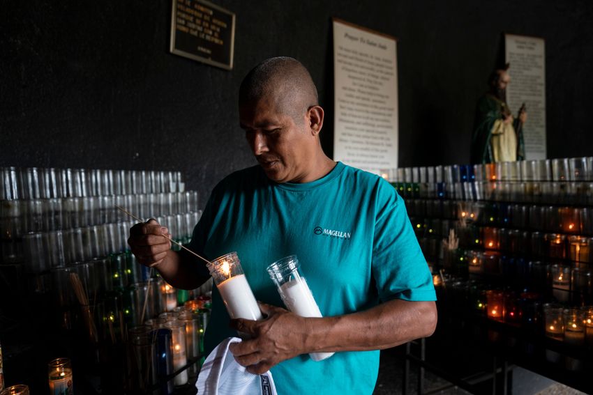 Jaime Galván, 48, lights a candle that would be followed with his prayer at the Saint Jude Grotto in Pharr, Texas on April 23, 2025. The Galván family is very devoted to Saint Jude and now they pray for a miracle to happen so that Mr. Galván can get legal status so that he is not deported.
Gabriel V. Cárdenas for The Texas Tribune