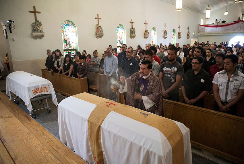 The mass for brothers Elmer García Archuleta and Edgar Ivan García on March 27, 2015, in Fabens, Texas. The two brothers were kidnapped and killed in December of 2014 in the Valley of Juárez, Mexico.