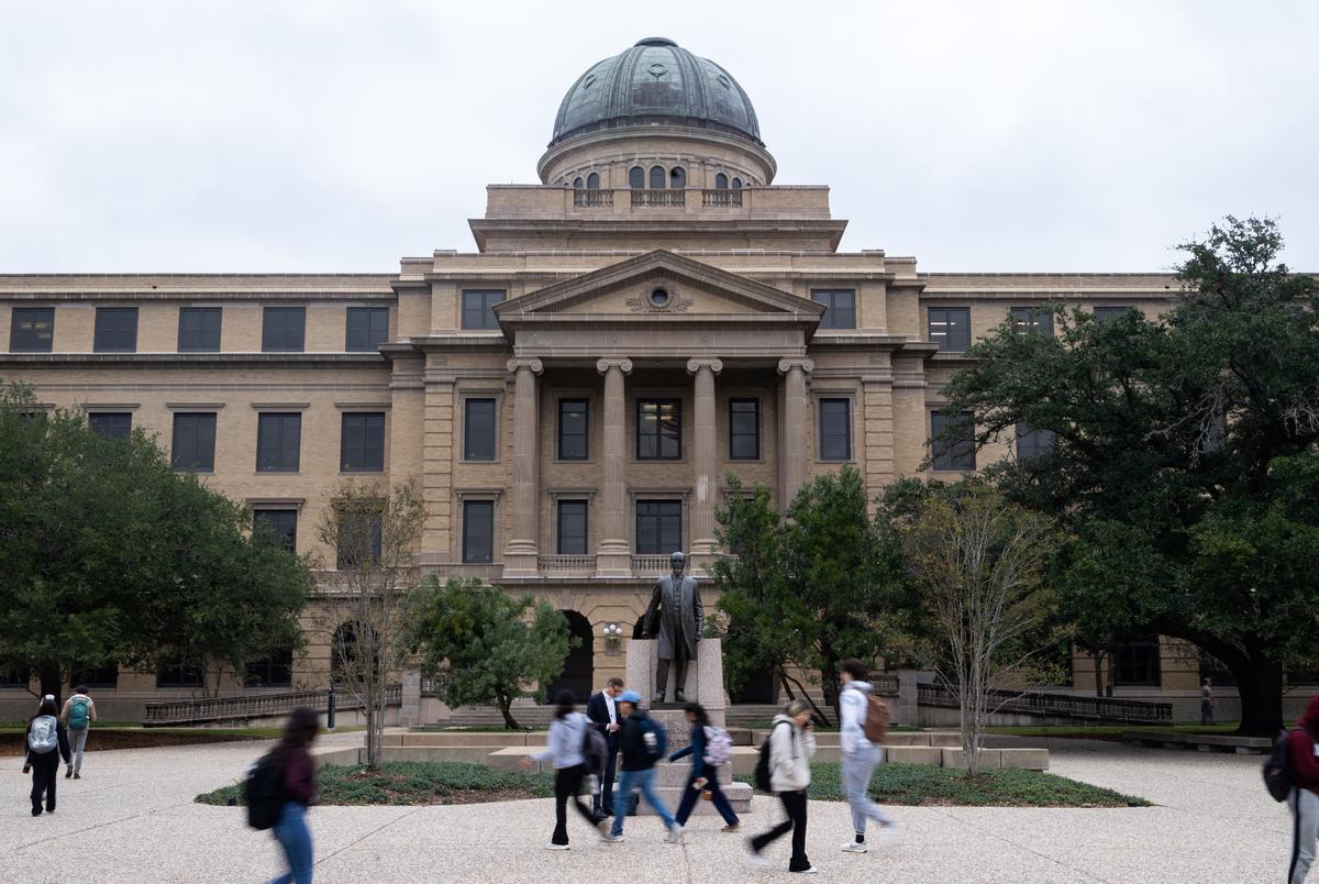 Students walk to class on the Texas A&M University campus in College Station on Nov. 15, 2022.
