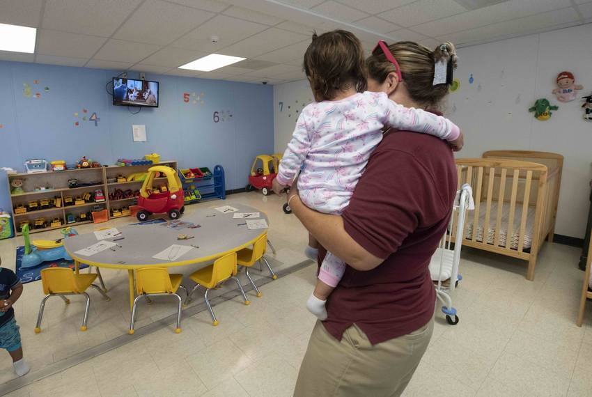Dilley, TX  August 23, 2019: A nursery facility for immigrant children at the South Texas Family Residential Center outside Dilley where about 900 mothers and children await their asylum or deportation cases. U.S. Immigration and Customs Enforcement (ICE) allowed a media tour during a visit by Acting ICE Director Matthew Albence.