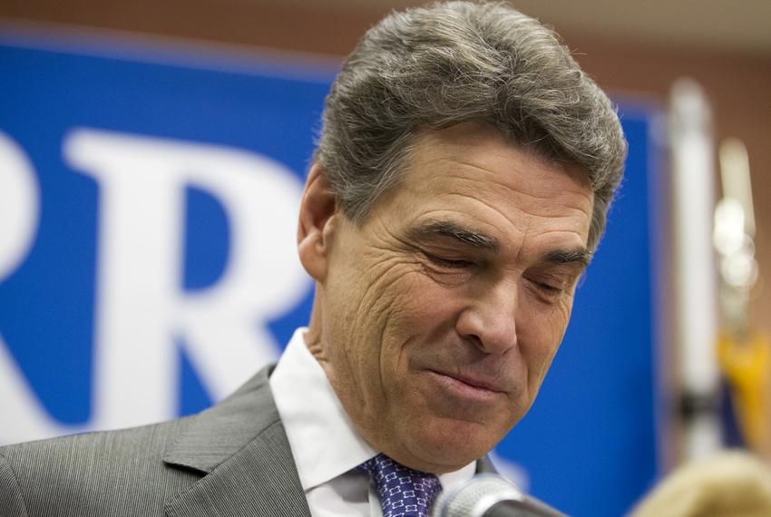 Gov. Rick Perry announcing on Jan. 19, 2012, that he's withdrawing from the presidential race.